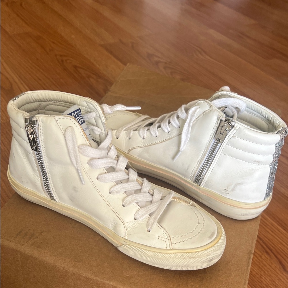 Golden Goose White Leather Slide Silver Glitter Pink Size 36 - Picture 5 of 8